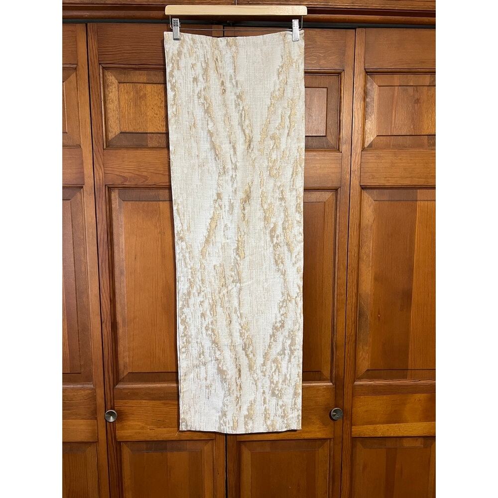 West Elm Metallic Jacquard Table Runner Ivory Gold Linen Blend Modern Glam 14x90 - Picture 2 of 8